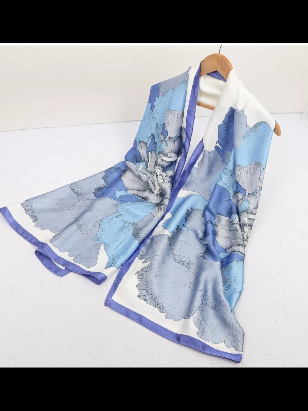 Blue Floral Satin Scarf